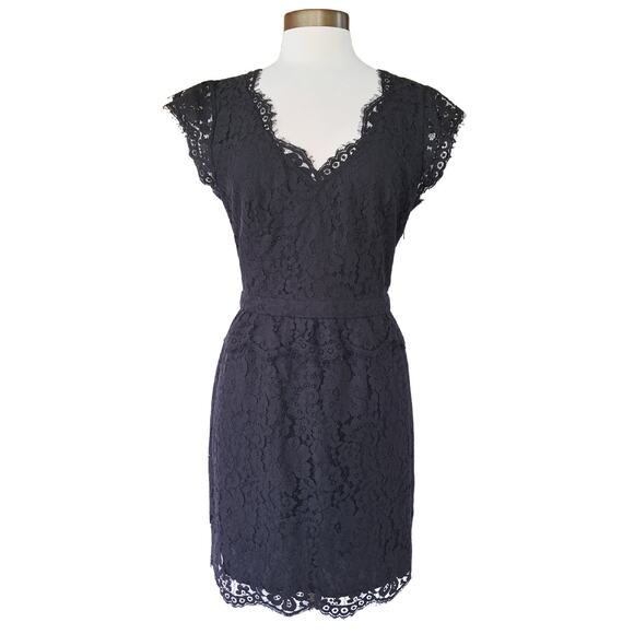 Joie Black Lace Mini Dress Cap Sleeve Coctail Party Size large / 10 - Picture 2 of 13